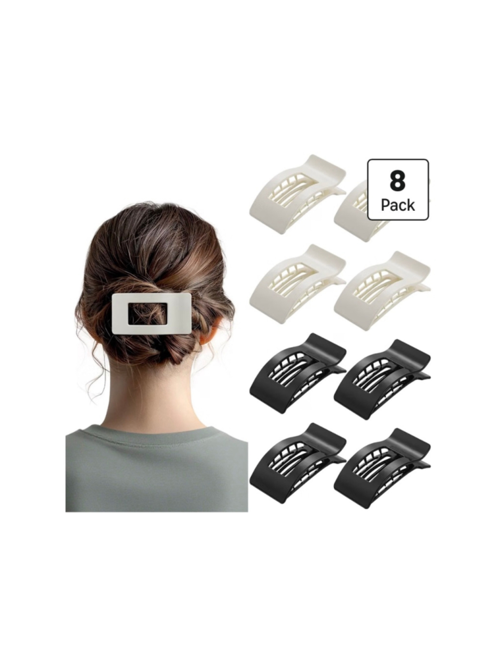 NEW 8 Pk French Flat Hair Clips Large No-Slip Claw Barrettes